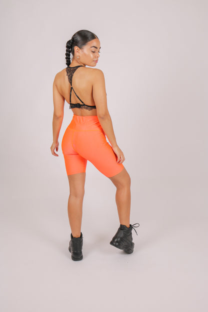Neon Orange Slinky Biker Shorts