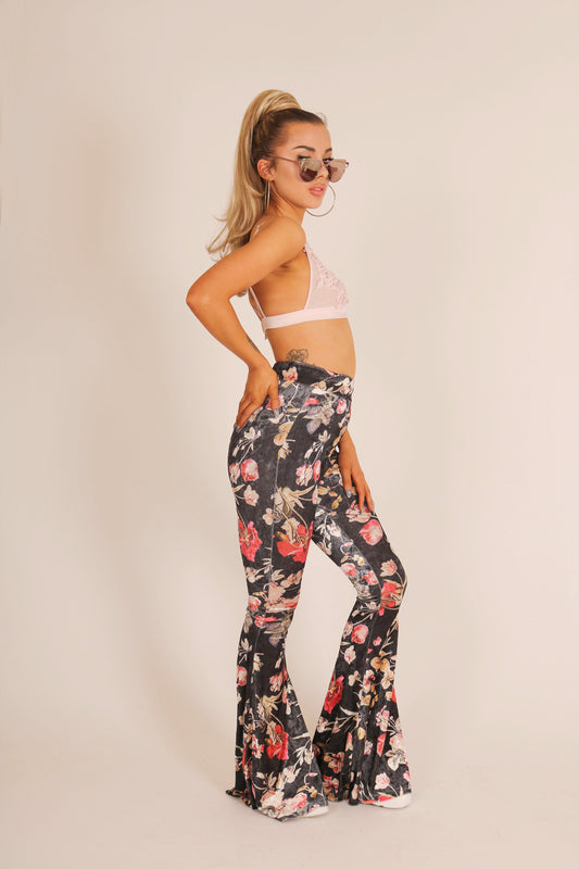 ONE ABOVE ANOTHER Velvet Floral Flare Trouser
