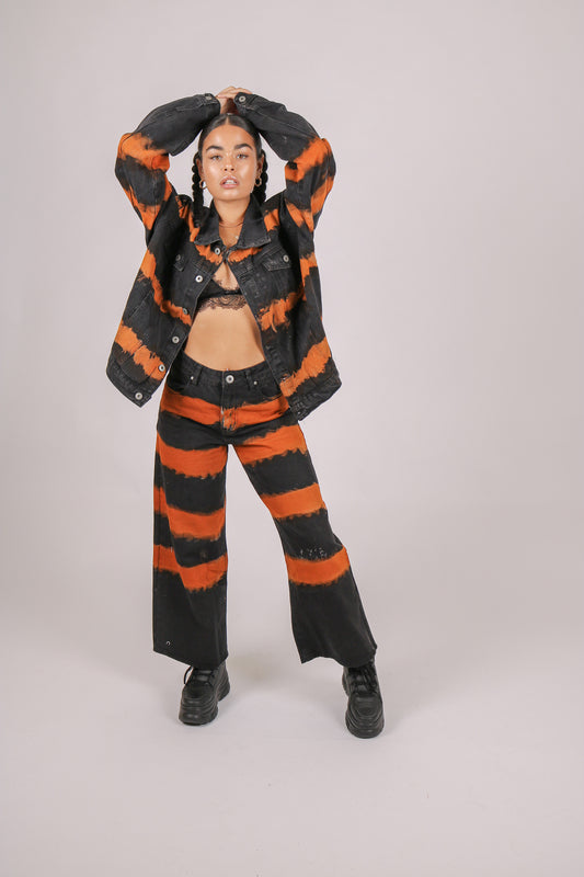 ONE ABOVE ANOTHER Oversized Orange Tie Dye Denim Jacket
