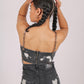ONE ABOVE ANOTHER Paint Splatter Denim Bandeau With Chain Straps