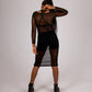 ONE ABOVE ANOTHER Black Mesh Midi Dress With Lace Up Frontal