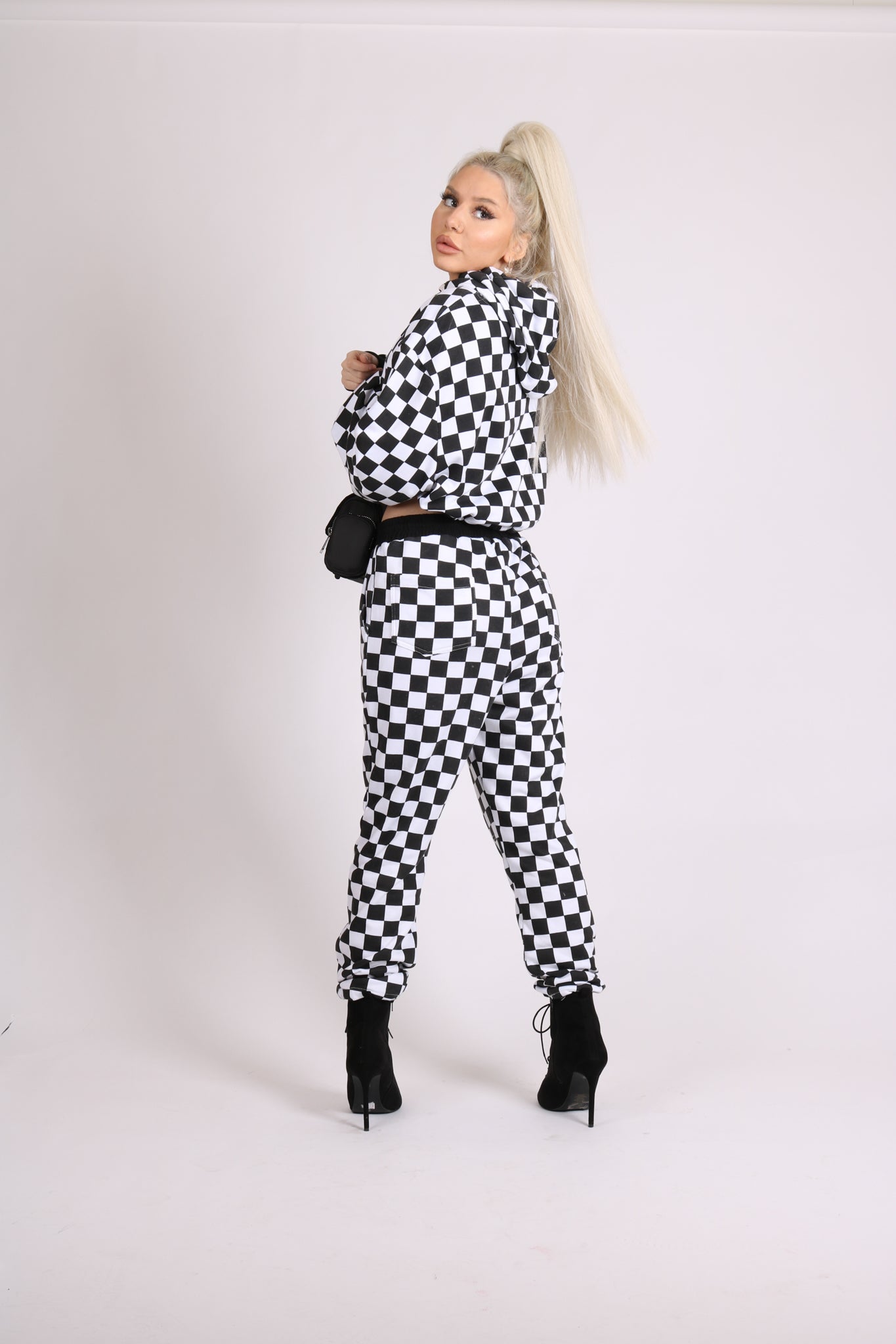 Checkered Cropped Hoodie & Jogger