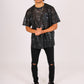 ONE ABOVE ANOTHER Skull Printed Black Mesh T-Shirt