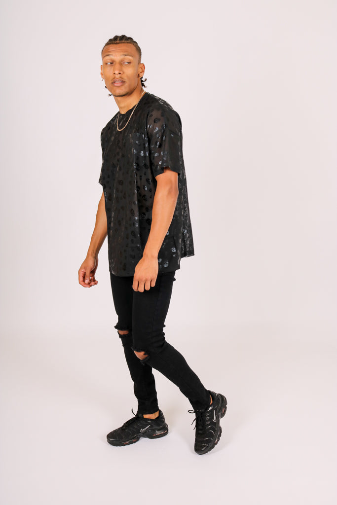 Skull Printed Black Mesh T Shirt ONE ABOVE ANOTHER