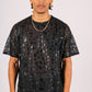 ONE ABOVE ANOTHER Skull Printed Black Mesh T-Shirt