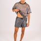ONE ABOVE ANOTHER Metallic Grey Mesh Shorts