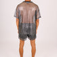 ONE ABOVE ANOTHER Metallic Grey Mesh Shorts