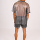 ONE ABOVE ANOTHER Oversized Metallic Mesh T-Shirt