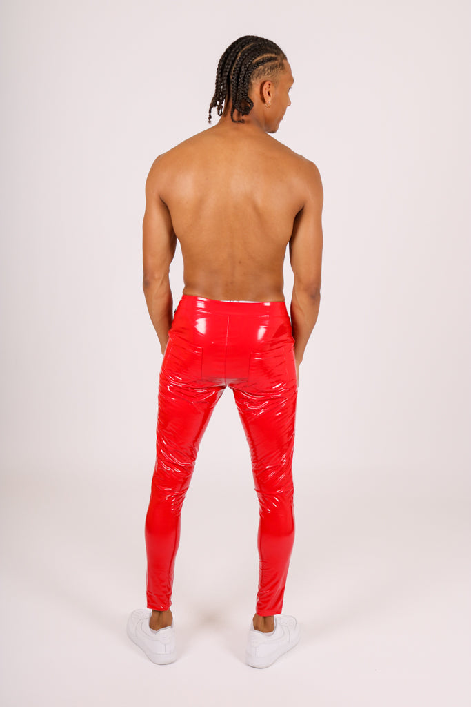 Mens red vinyl on sale pants