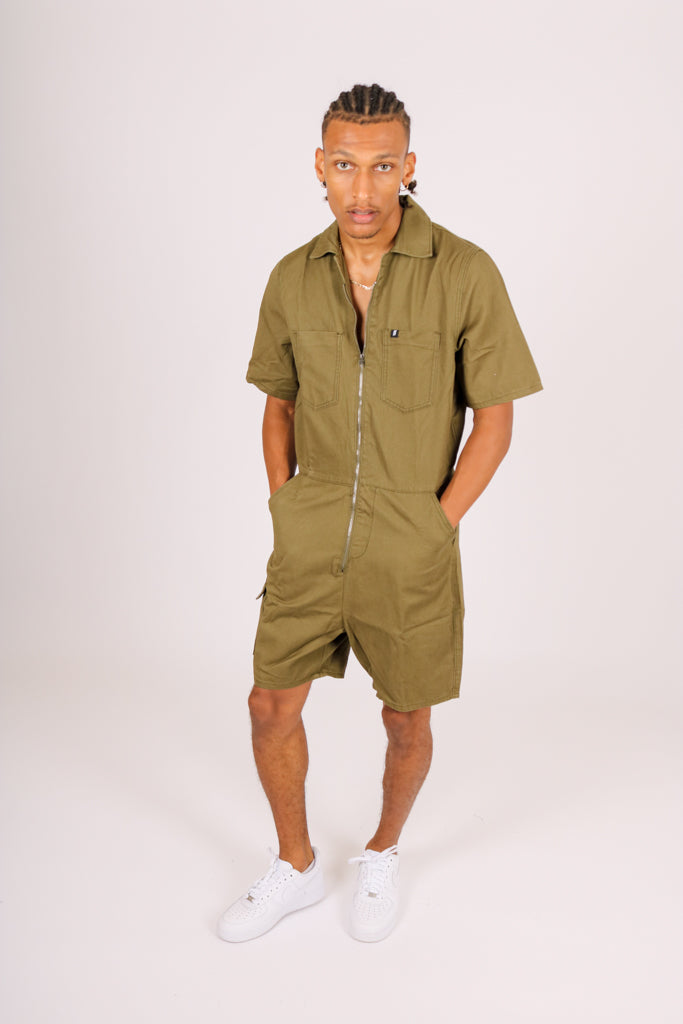 All In One Khaki Denim Jumpsuit