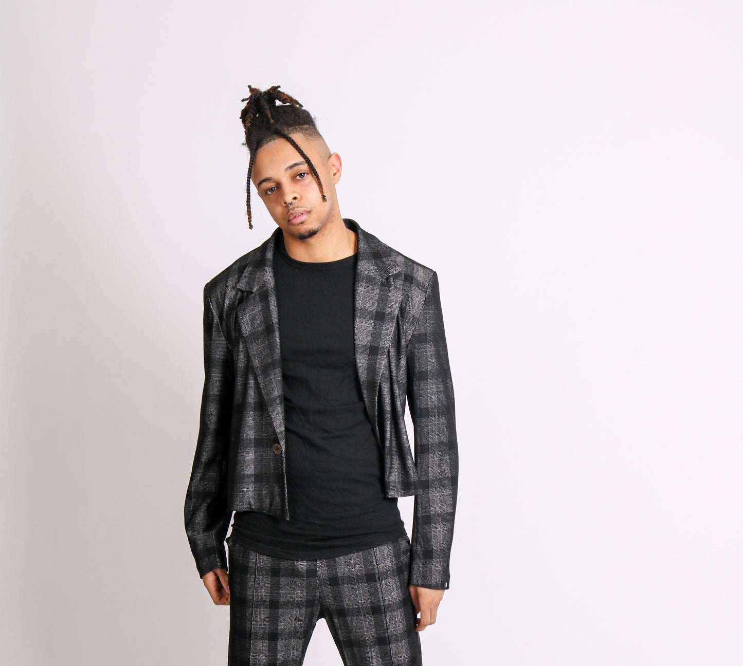 For That Thing You Have To Go To 'Dark Grey Check Cropped Blazer'