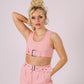 ONE ABOVE ANOTHER Pink Belted Denim Crop Top