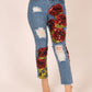 ONE ABOVE ANOTHER Bitchin Boyfriend Jeans With Rose Sequin Patches