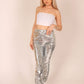 ONE ABOVE ANOTHER Silver Sequin High Rise Flare