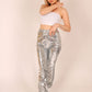 ONE ABOVE ANOTHER Silver Sequin High Rise Flare