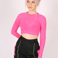 ONE ABOVE ANOTHER Pink Mesh Ruched Long Sleeve Crop Top