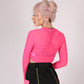 ONE ABOVE ANOTHER Pink Mesh Ruched Long Sleeve Crop Top