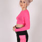 ONE ABOVE ANOTHER Pink Mesh Ruched Long Sleeve Crop Top