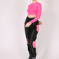ONE ABOVE ANOTHER Pink Mesh Ruched Long Sleeve Crop Top