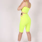 ONE ABOVE ANOTHER Neon Yellow Slinky Biker Shorts With Buckle