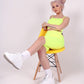 ONE ABOVE ANOTHER Neon Yellow Slinky Biker Shorts With Buckle