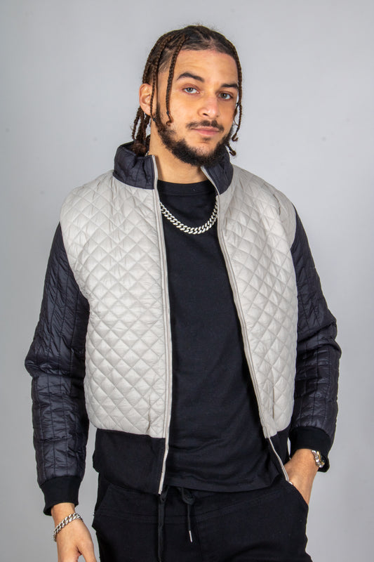 ONE ABOVE ANOTHER Two Tone Funnel Neck Waffle Puffer