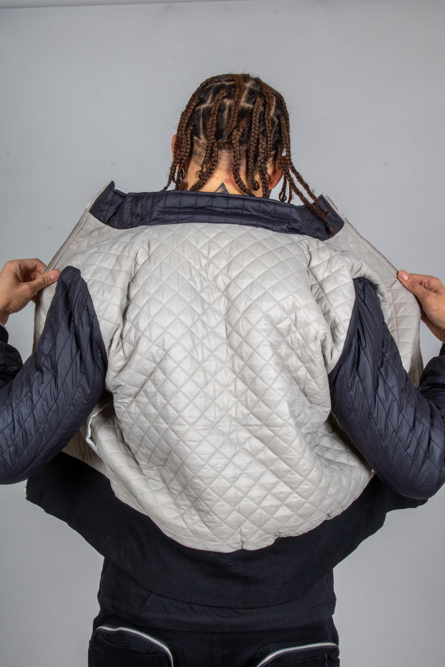 ONE ABOVE ANOTHER Two Tone Funnel Neck Waffle Puffer