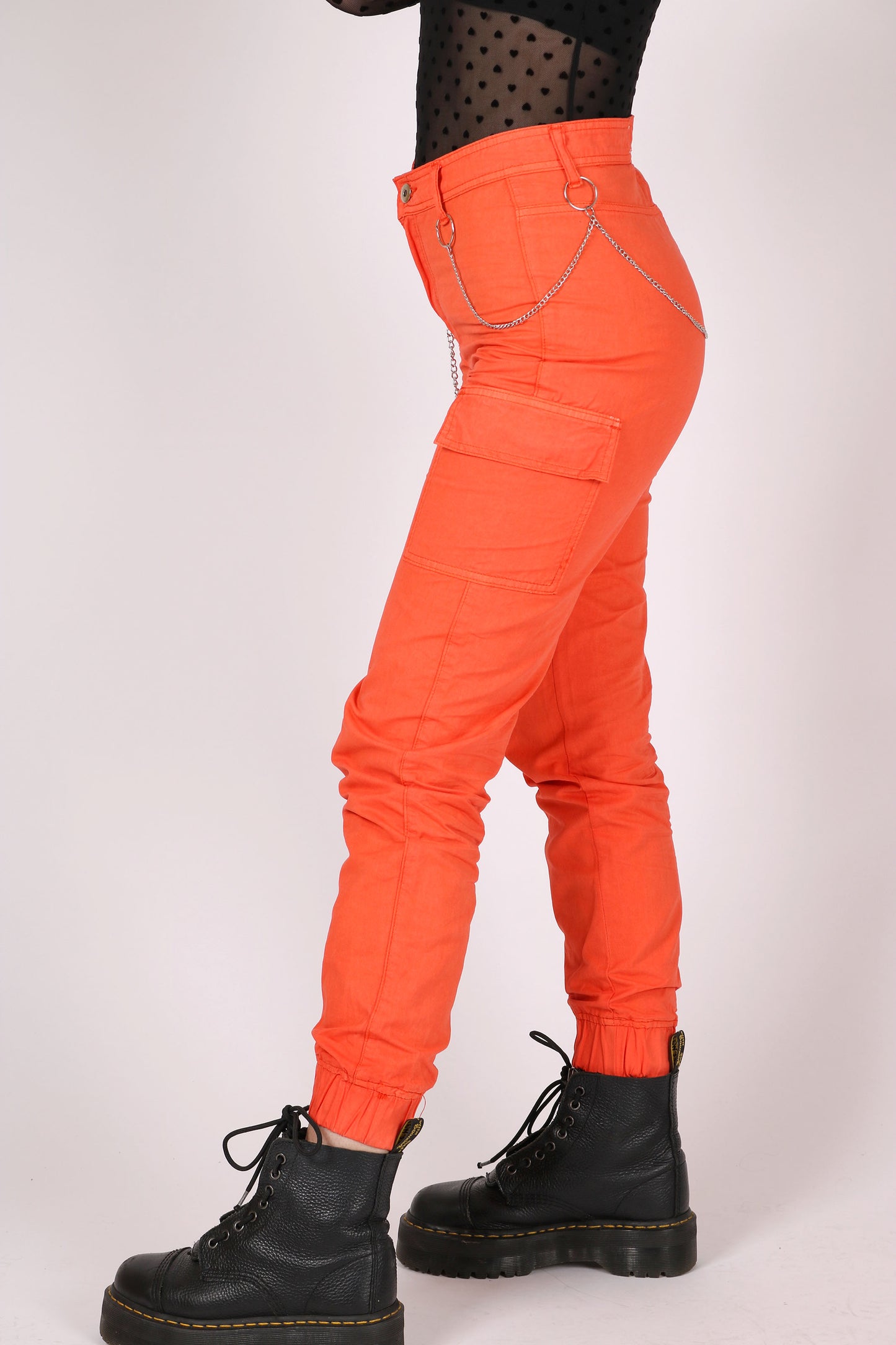 Orange Cargo Trouser With Chains