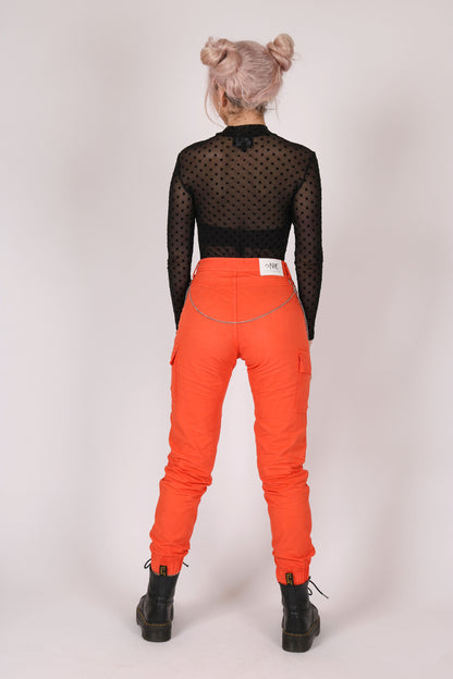 Orange Cargo Trouser With Chains