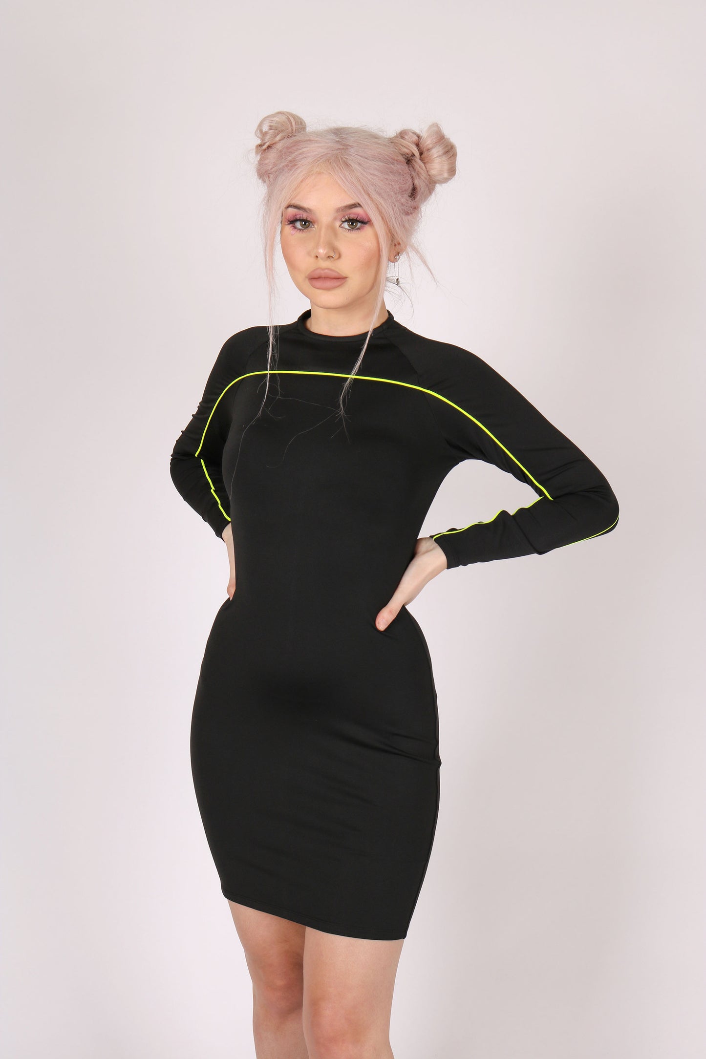 Black Mini Dress With Neon Piping