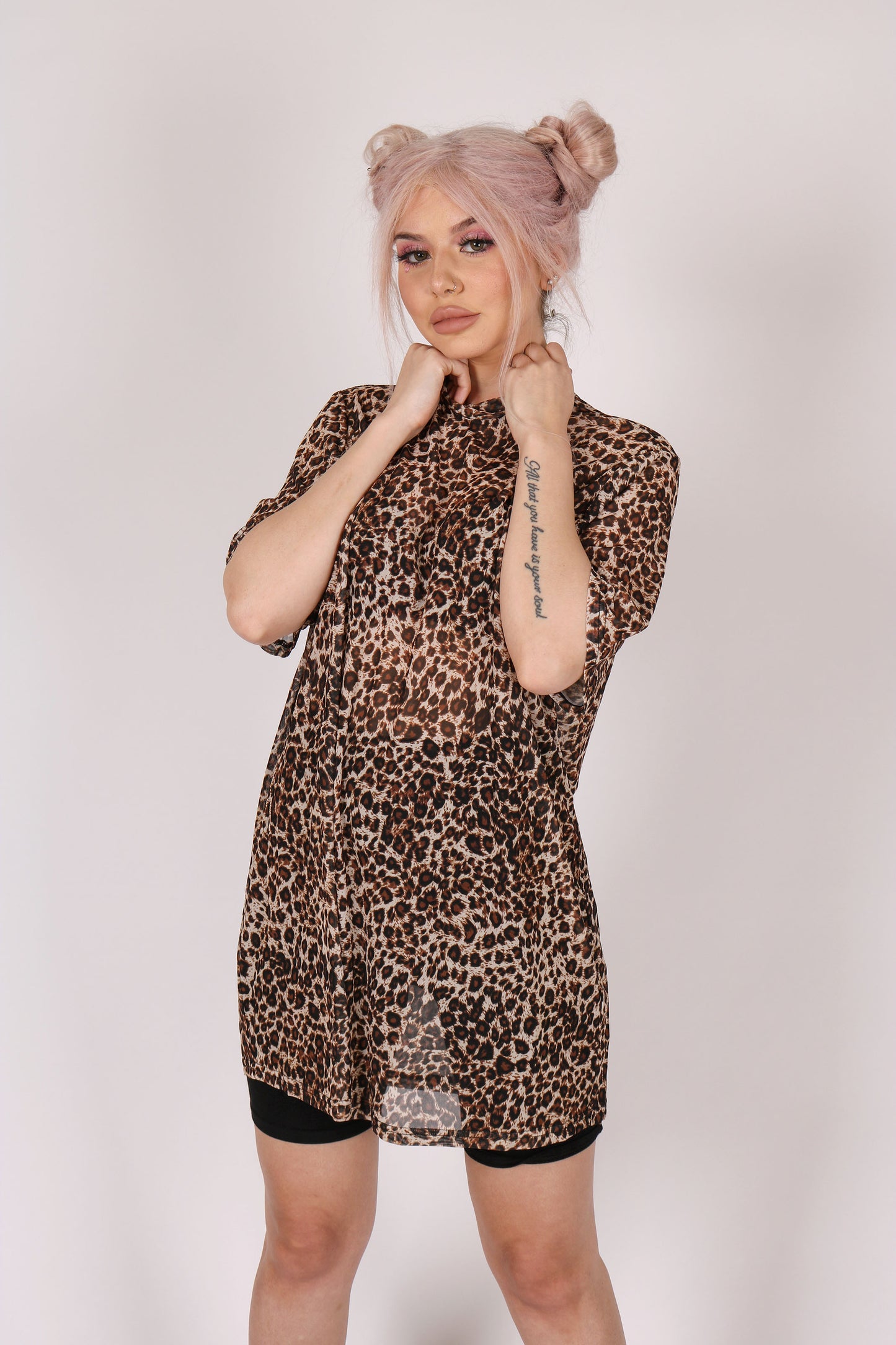 Leopard Mesh T-shirt Dress