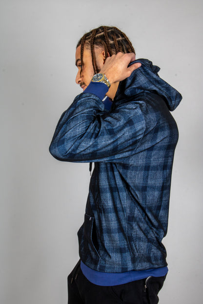 Blue Checkered Oversized Hoodie