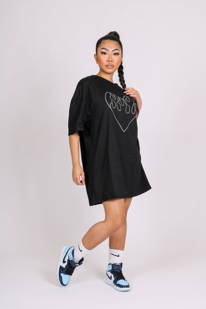 Oversized T-Shirt Dress With Diamanté Heart
