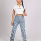 ONE ABOVE ANOTHER Denim Wide Leg Checkered Jean
