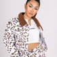 ONE ABOVE ANOTHER Cow Printed Trucker Borg Collar Cropped Jacket
