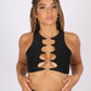 ONE ABOVE ANOTHER Black Cut-Out Crop With Gold Links