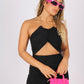 ONE ABOVE ANOTHER Black Cut-Out Chain Halterneck Mini Dress