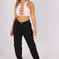 ONE ABOVE ANOTHER Pink Cut-Out Crop With Gold Links