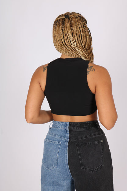 Black Cut-Out Crop With Gold Links