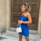 ONE ABOVE ANOTHER Blue Cut-Out Chain Halter-Neck Mini Dress