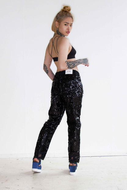 Bitchin Boyfriend Jeans With All Over Embellished Black Sequin